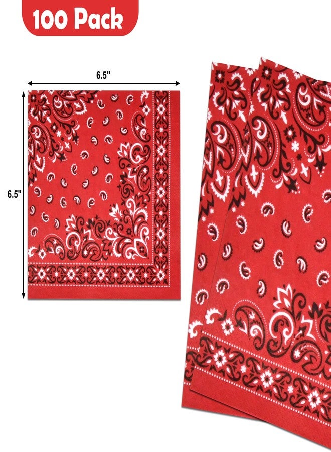 Gift Boutique 100 Red Bandana Napkins Western Lunch Disposable Paper Decorative Bandana Paisley Print Luncheon Napkin for Cowboy Barnyard - Image 2